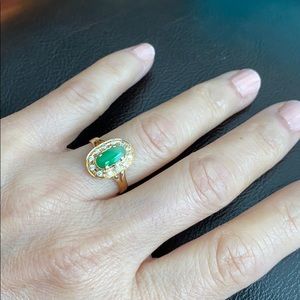 14K Solid Gold Small Jade CZ Ring Sz 5.5